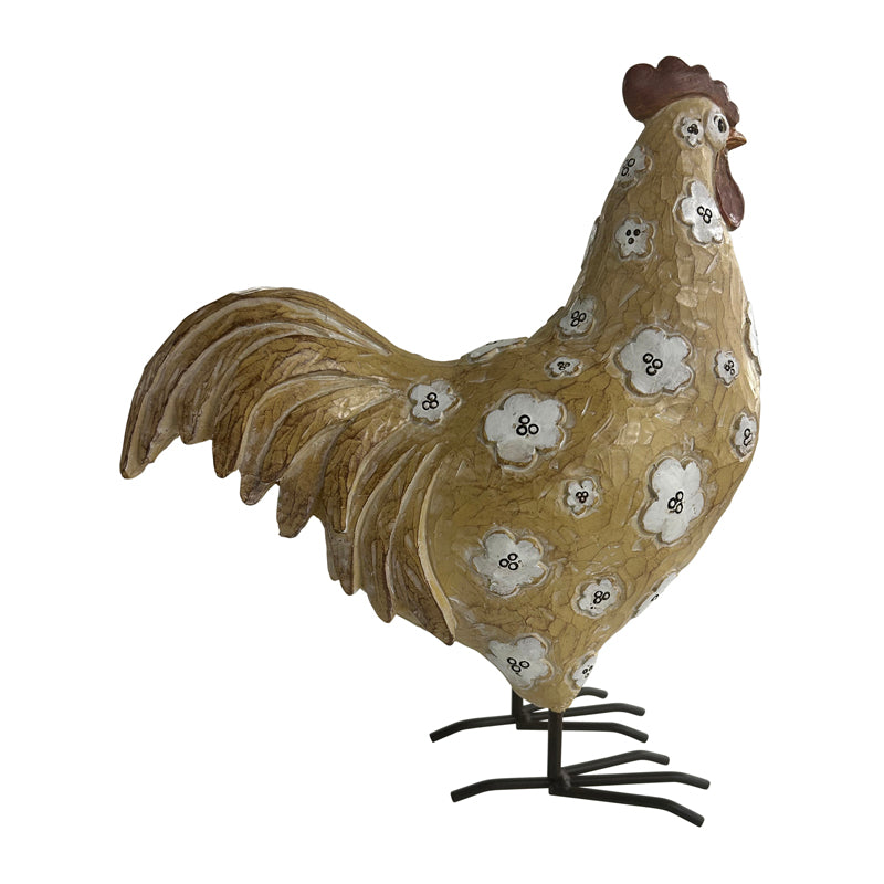 Decorative Fawn Rooster w Flowers 24cm - Image 2