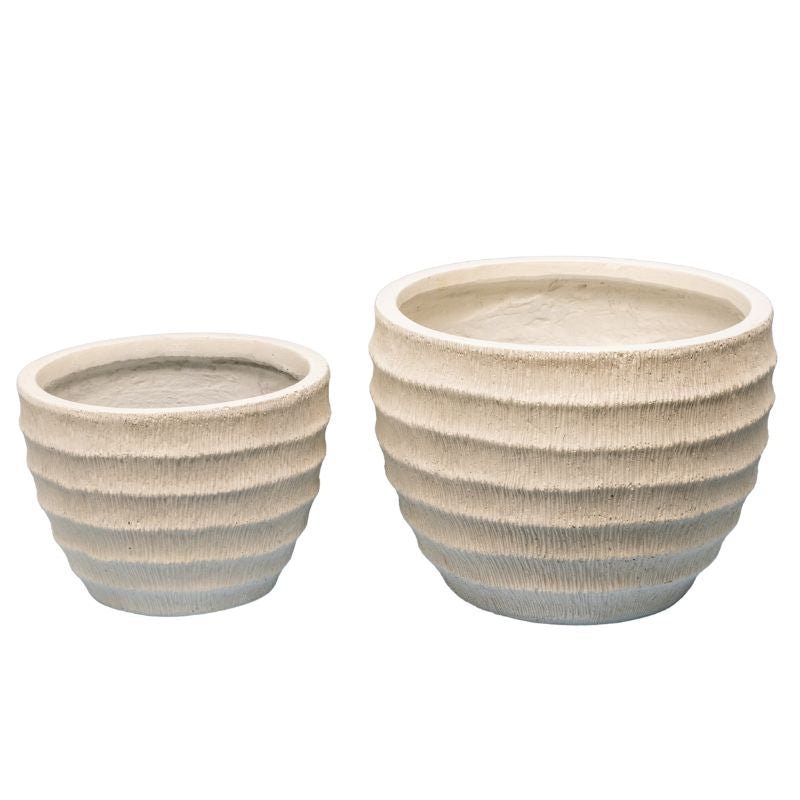 Set 2 Nested Ribbed Textured Planters 28cm, 21cm - Image 3