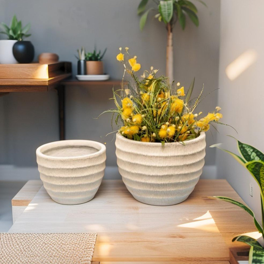 Set 2 Nested Ribbed Textured Planters 28cm, 21cm - Image 2