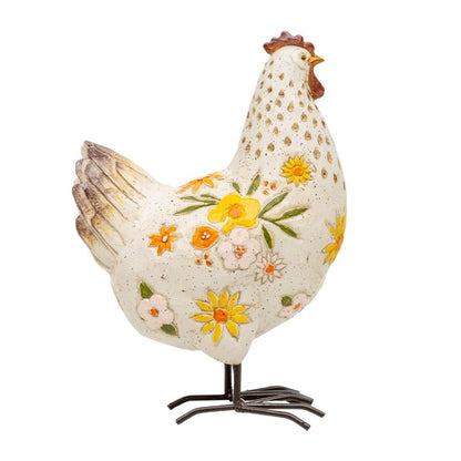 White Chook W Flowers Ornament 23cm - Image 3