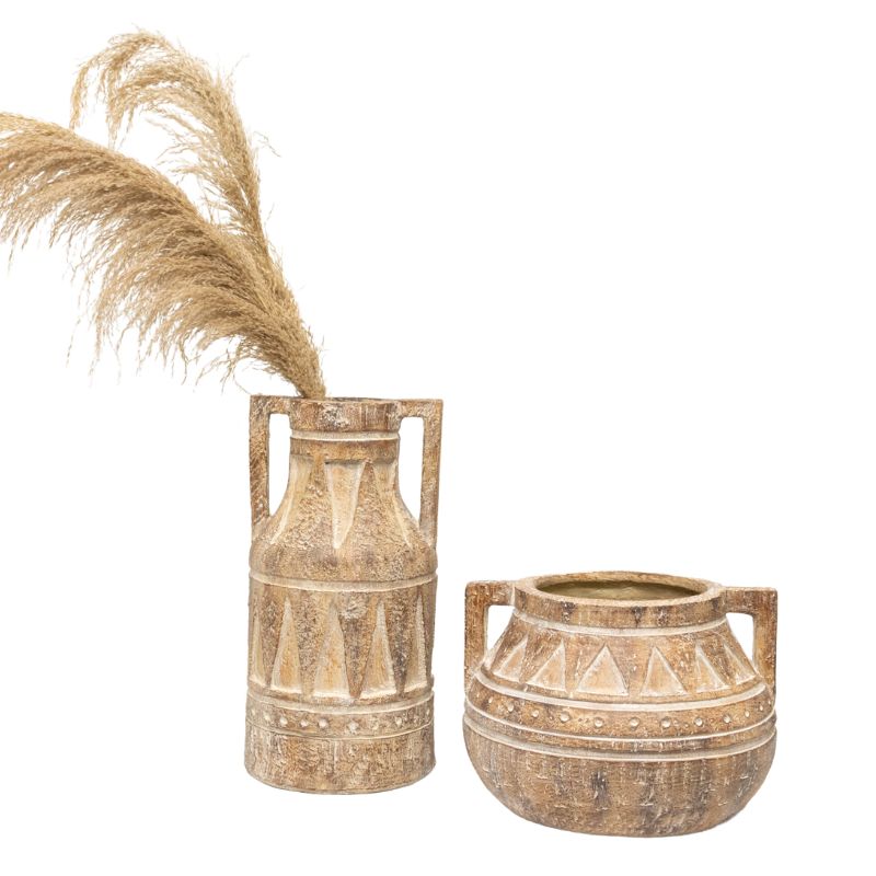 Aged Tribal Style Decorative Urn / Dried Flower Vase 46cm - Image 2