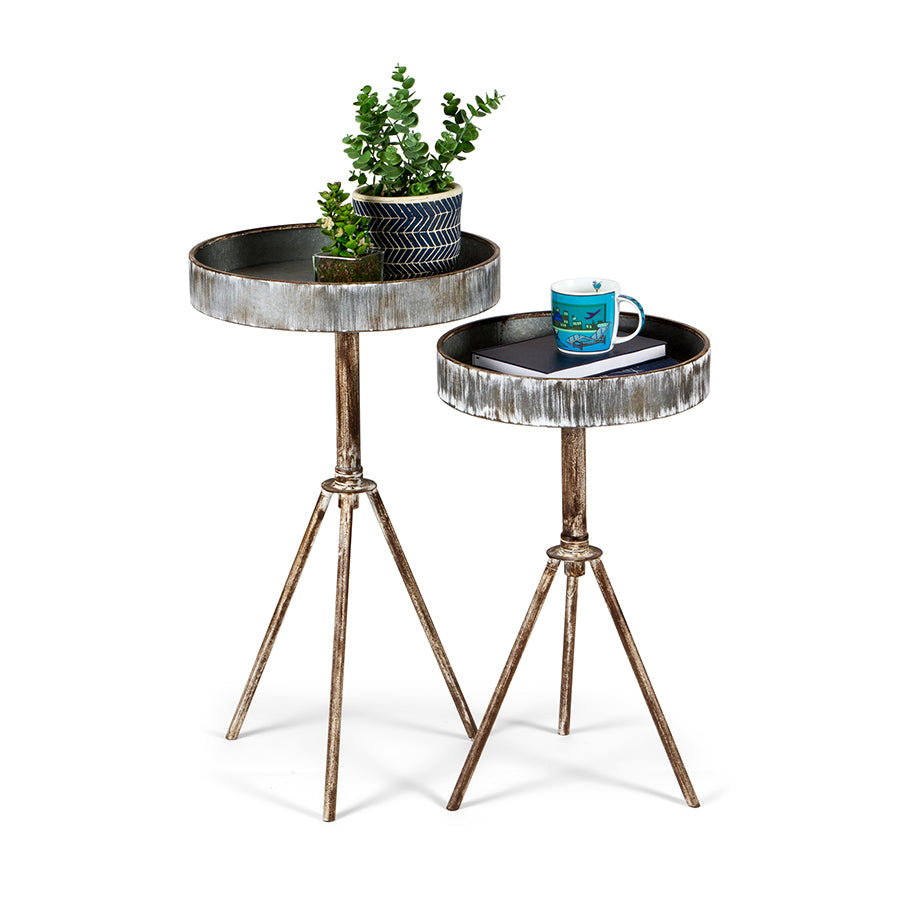 Set 2 Nested Galvanised Side Tables 40x70cm - Image 3