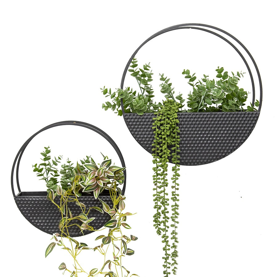 Set 2 Contemporary Floating Black Wall Planters 40cm