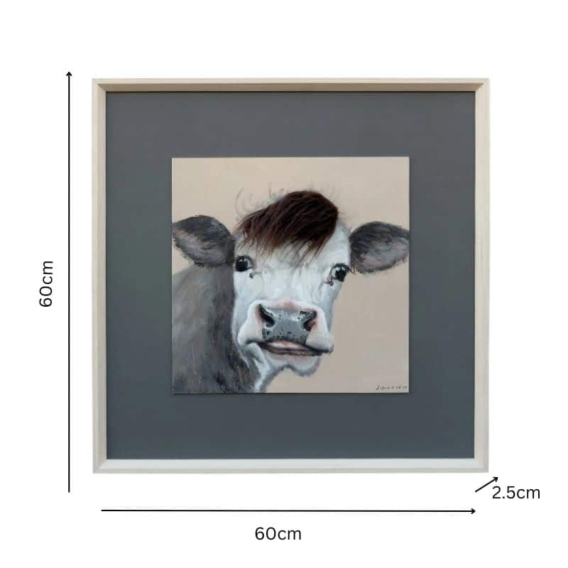 Curious Cow w Artificial Hair Framed Canvas Wall Art 60cm - Image 5