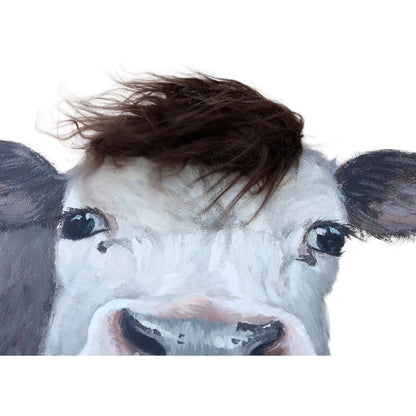 Curious Cow w Artificial Hair Framed Canvas Wall Art 60cm - Image 3