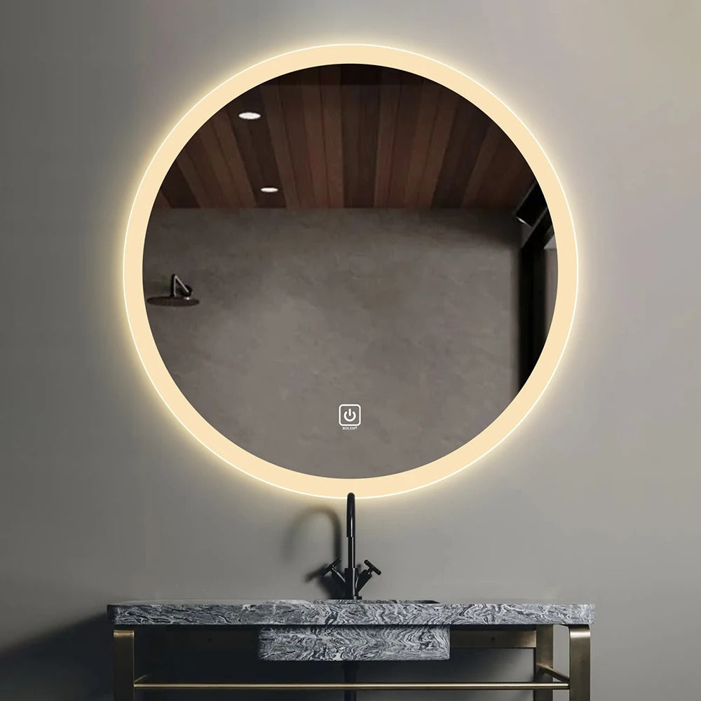 Round LED Mirror 90cm Frosted Defogger Dimmable 30mm Strip