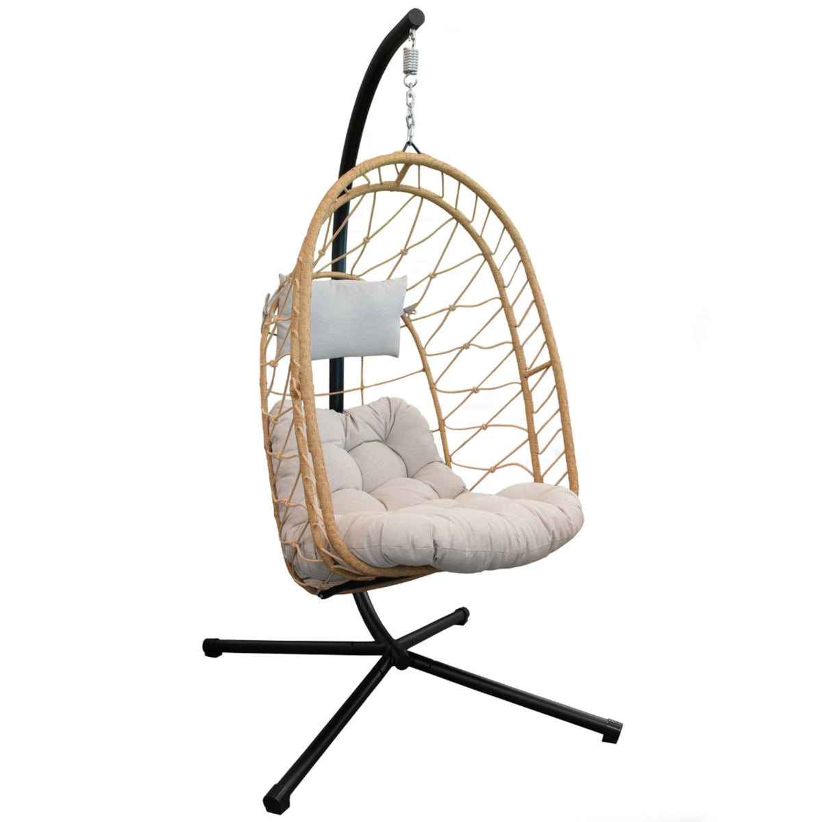 Vivere Deluxe Nest Chair with Phifer Geobella Cushion & Steel Stand - Cappuccino