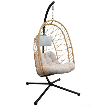 Vivere Deluxe Nest Chair with Phifer Geobella Cushion & Steel Stand - Cappuccino