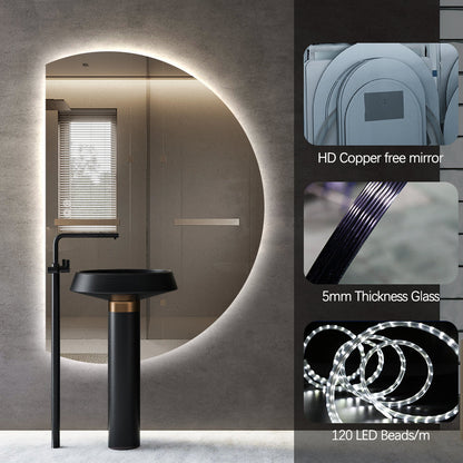 Left Cut Moon LED Mirror 77cm x 110cm Frameless Backlit Wall Mirror