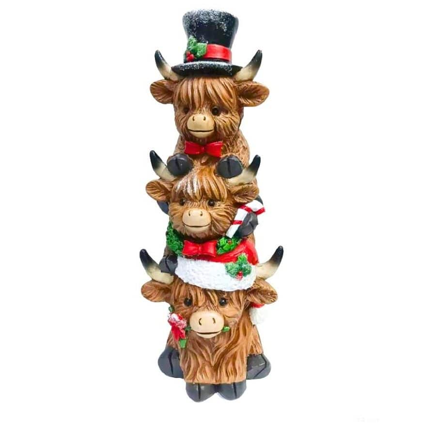 Stacked Highland Cows Christmas Figurine