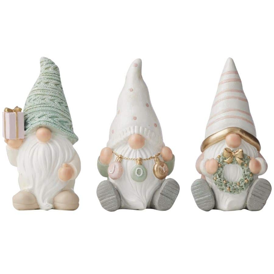 Pastel Sitting Gnome Figurine 3 Asst