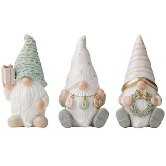 Pastel Sitting Gnome Figurine 3 Asst