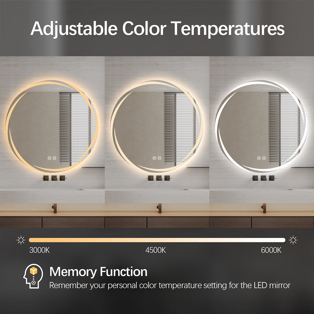 Round LED Bathroom Mirror 80cm Frameless Whirlwind Frosted Defogger Dimmable Vanity Wall Mirror