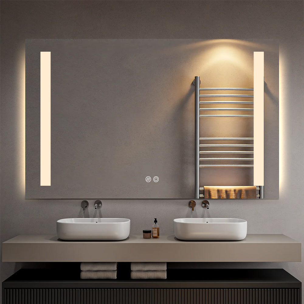 Rectangular Double-Sided Frosted Frontlit LED Mirror 75cm x 120cm Frameless Wall Mounted