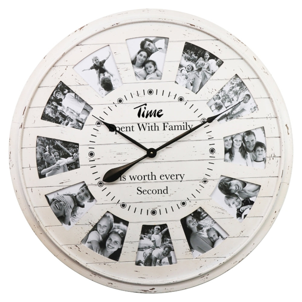 Large Round Wall Clock w/ Photo Frames 80cm