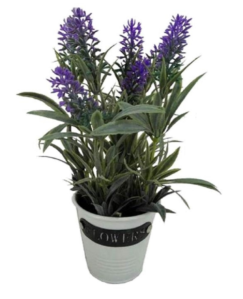 Set 2 Artificial Lavender in White Vase 20cm