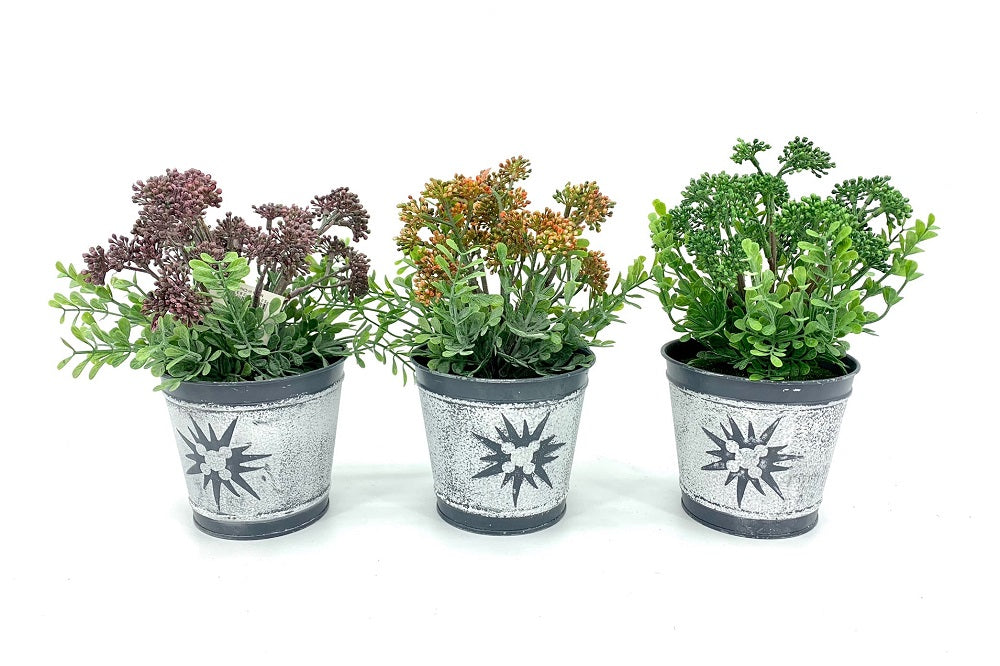 Set 3 Artificial Brocollini In Tin Pot 21cm