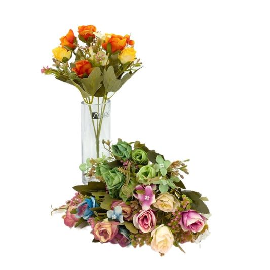 bulk 36 Artificial Mini Roses 8 Heads Assorted 28cm