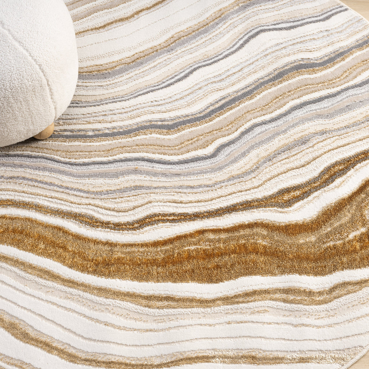 Amber 185 Stone Abstract, Geometric Round Rug