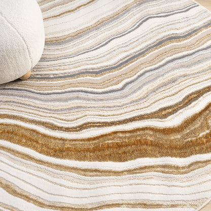 Amber 185 Stone Abstract, Geometric Round Rug
