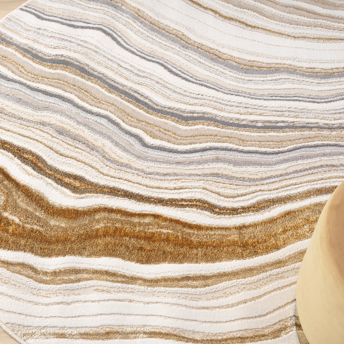 Amber 185 Stone Abstract, Geometric Round Rug