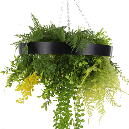 Black Framed Roof Hanging Disc with Draping Life-like Plants 40cm - Image 3