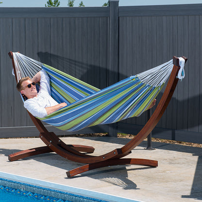 Vivere Double Cotton Hammock with Solid Pine Stand (260cm) - Oasis