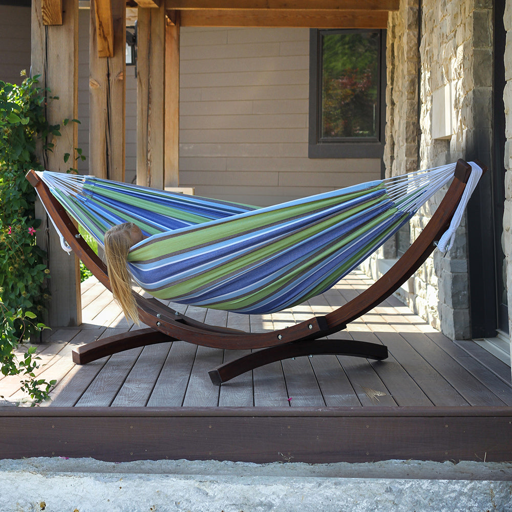 Vivere Double Cotton Hammock with Solid Pine Stand (260cm) - Oasis