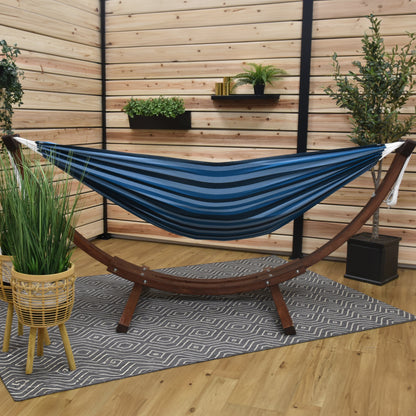Vivere Double Cotton Hammock with Solid Pine Stand (260cm) - Blue Lagoon