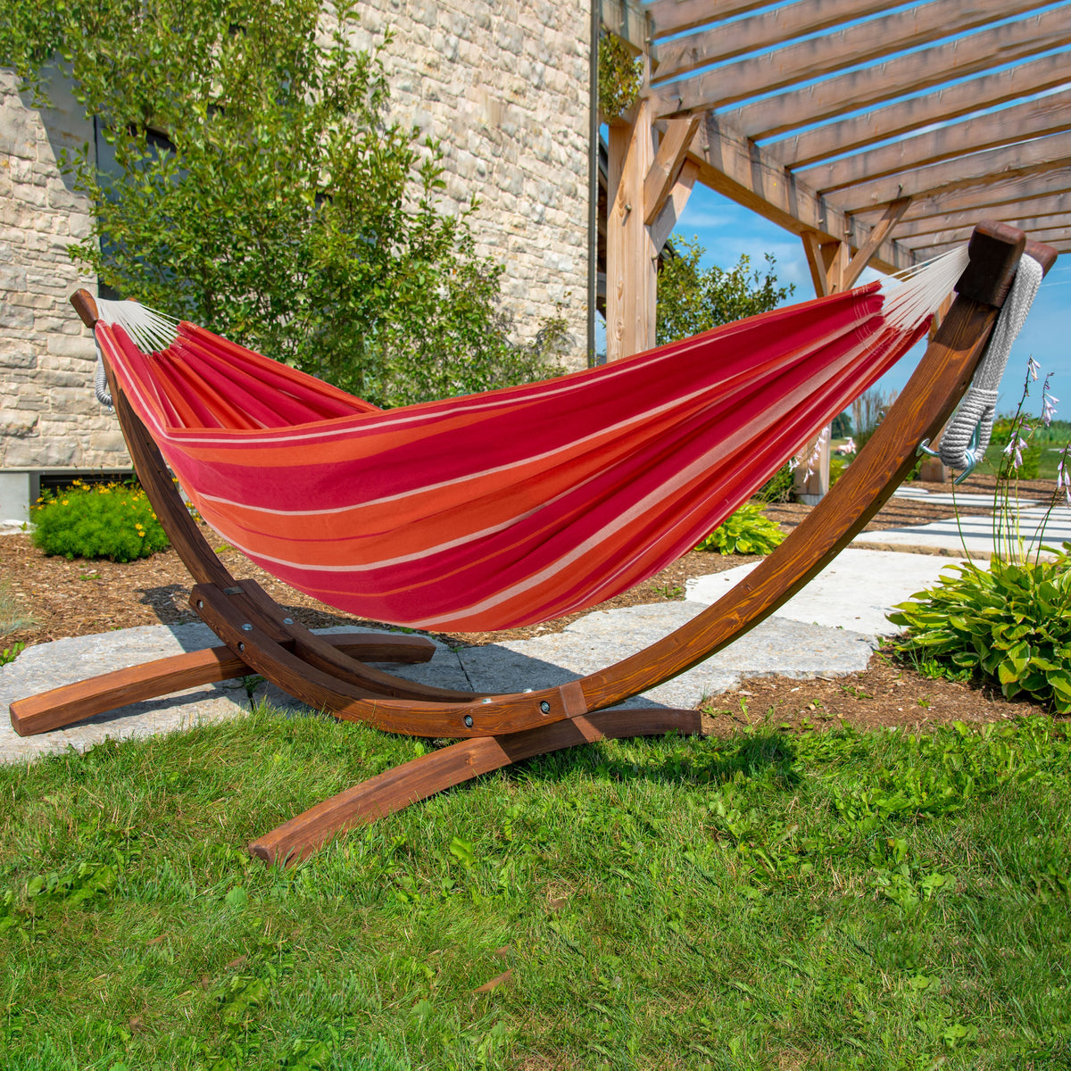 Vivere Double Cotton Hammock with Solid Pine Stand (260cm) - Mimosa