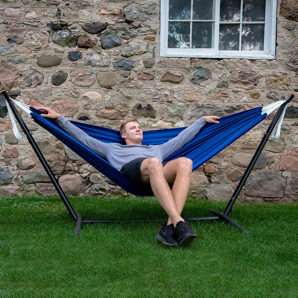 Vivere Double Polyester Hammock with Stand (280cm) - Royal Blue