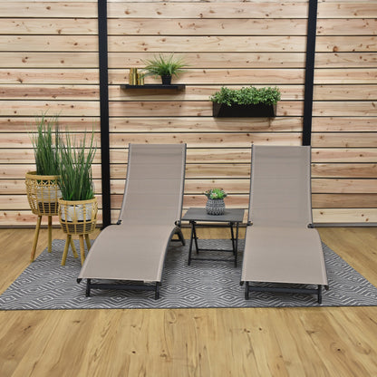 Vivere Coral Springs Phifer & Aluminum Outdoor Pool Lounger Set (3pc) - Macchiato