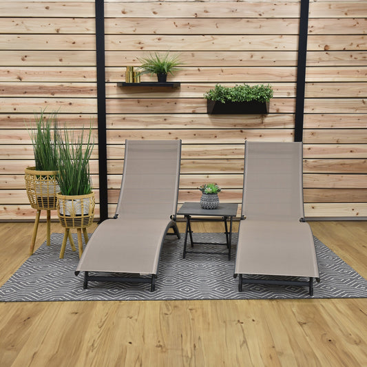 Vivere Coral Springs Phifer & Aluminum Outdoor Pool Lounger Set (3pc) - Macchiato