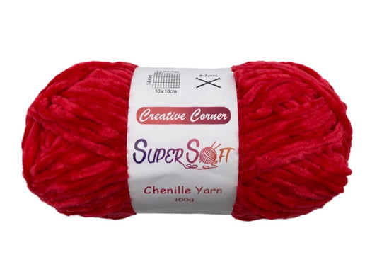 Red super-soft chenille yarn, 100g balls, bulk pack of 12