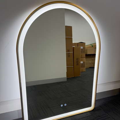 Arched LED Gold Frame Wall Mirror 100cm x 75cm Frosted Defogger Dimmable Vanity