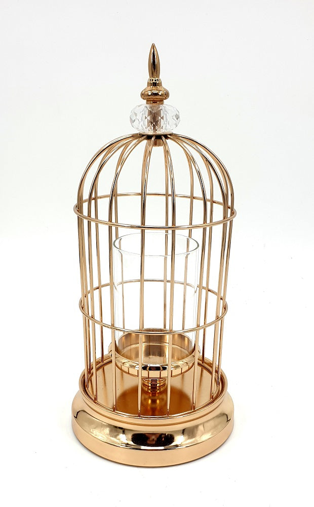 Bird Cage w/ Diamond Top And Glass Candle Holder 36cm