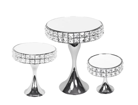 Set 3 Diamond Style Mirror Cake Stand 39cm
