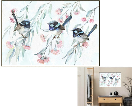 Birds in Love Framed Canvas 90cm