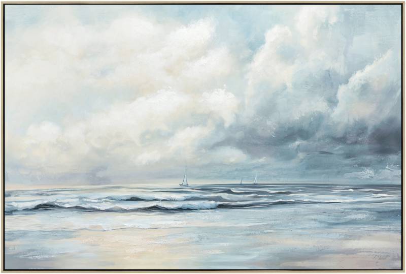 Stormy Beach Day Framed Artwork 80cm