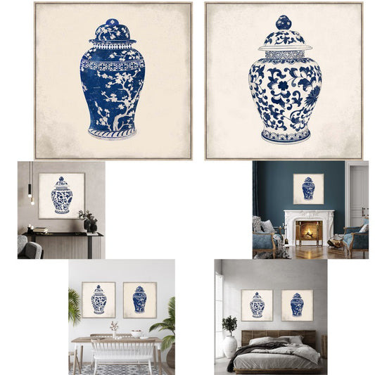 Set 2 Ginger Jar Framed Canvas Wall Art 80cm