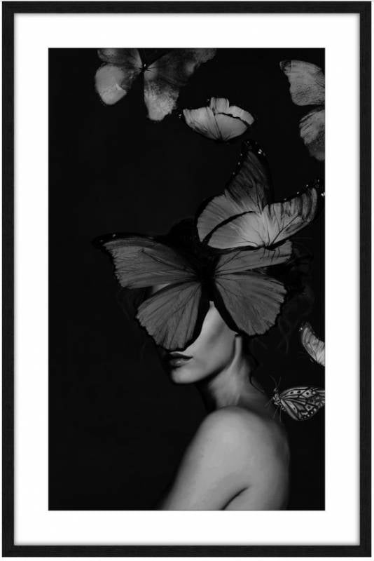 Regent Butterfly Lady w Glass Front Pu Frame Wall Art 120cm