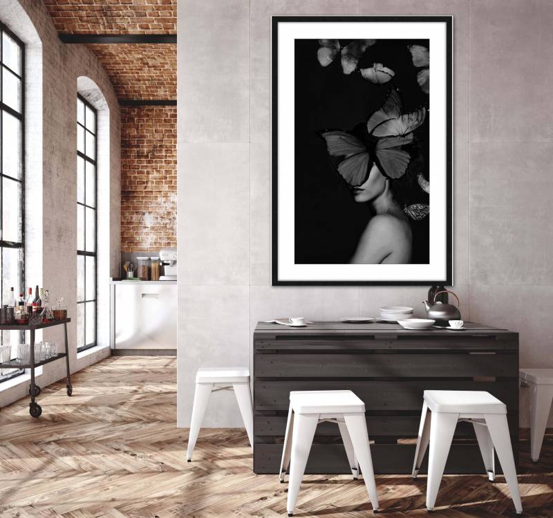 Regent Butterfly Lady w Glass Front Pu Frame Wall Art 120cm - Image 2