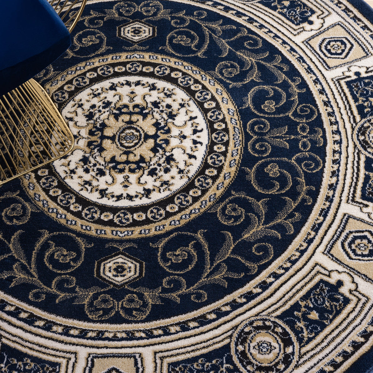 Estate 511 Navy Traditional, Classic Round Rug