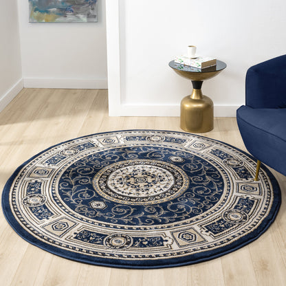 Estate 511 Navy Traditional, Classic Round Rug