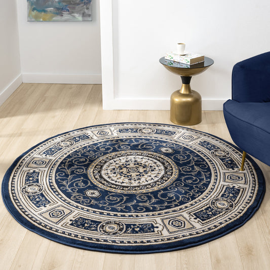 Estate 511 Navy Traditional, Classic Round Rug