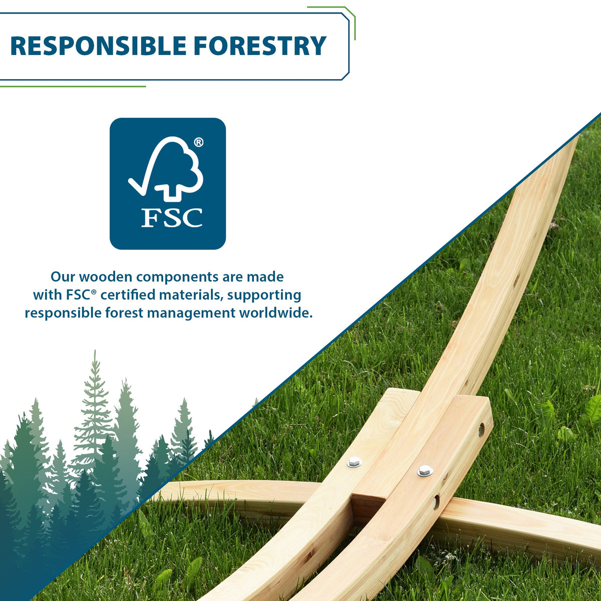 Vivere Solid Pine Arc Hammock Stand (10ft/305 cm) - Natural
