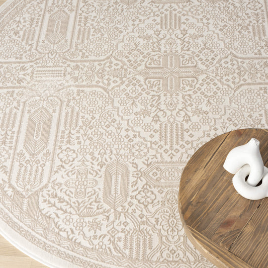 Fable 472 Sand Abstract, Modern Round Rug