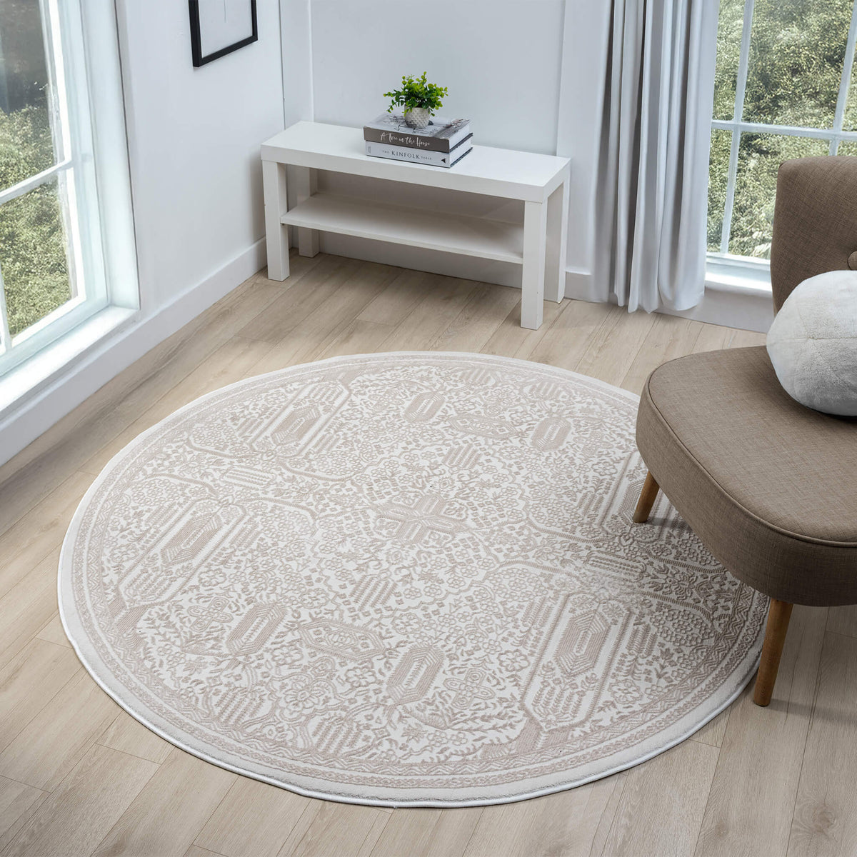 Fable 472 Sand Abstract, Modern Round Rug