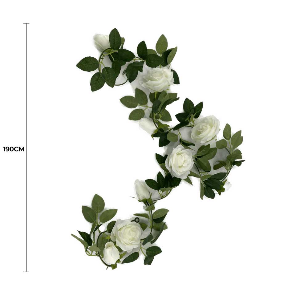 Flowering White Artificial Rose Garland 190cm - Image 2