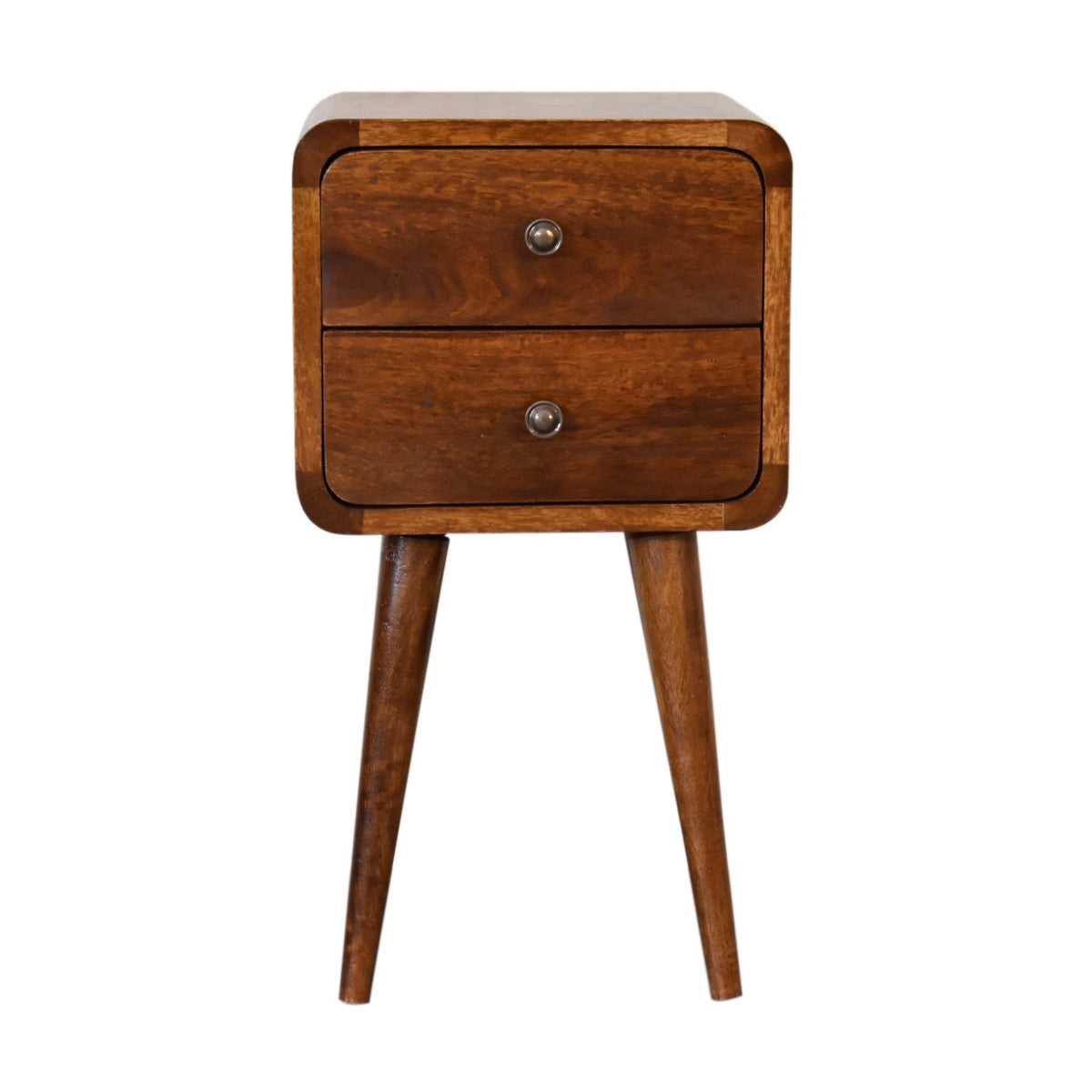 Mini Chestnut Curved 2 Drawer Bedside 55cm